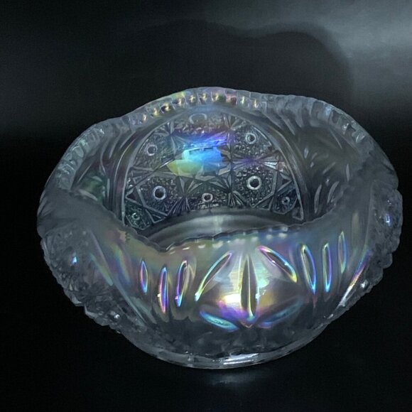 LE Smith Clear Carnival Iridescent Glass Hobstar Pattern Design Bowl - Picture 1 of 8